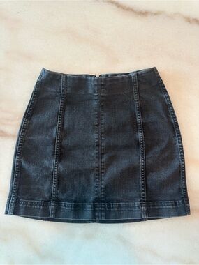 Vintage Y2K Black Denim Mini Skirt | High Waisted Fitted Zip Up Skirt | Size 0